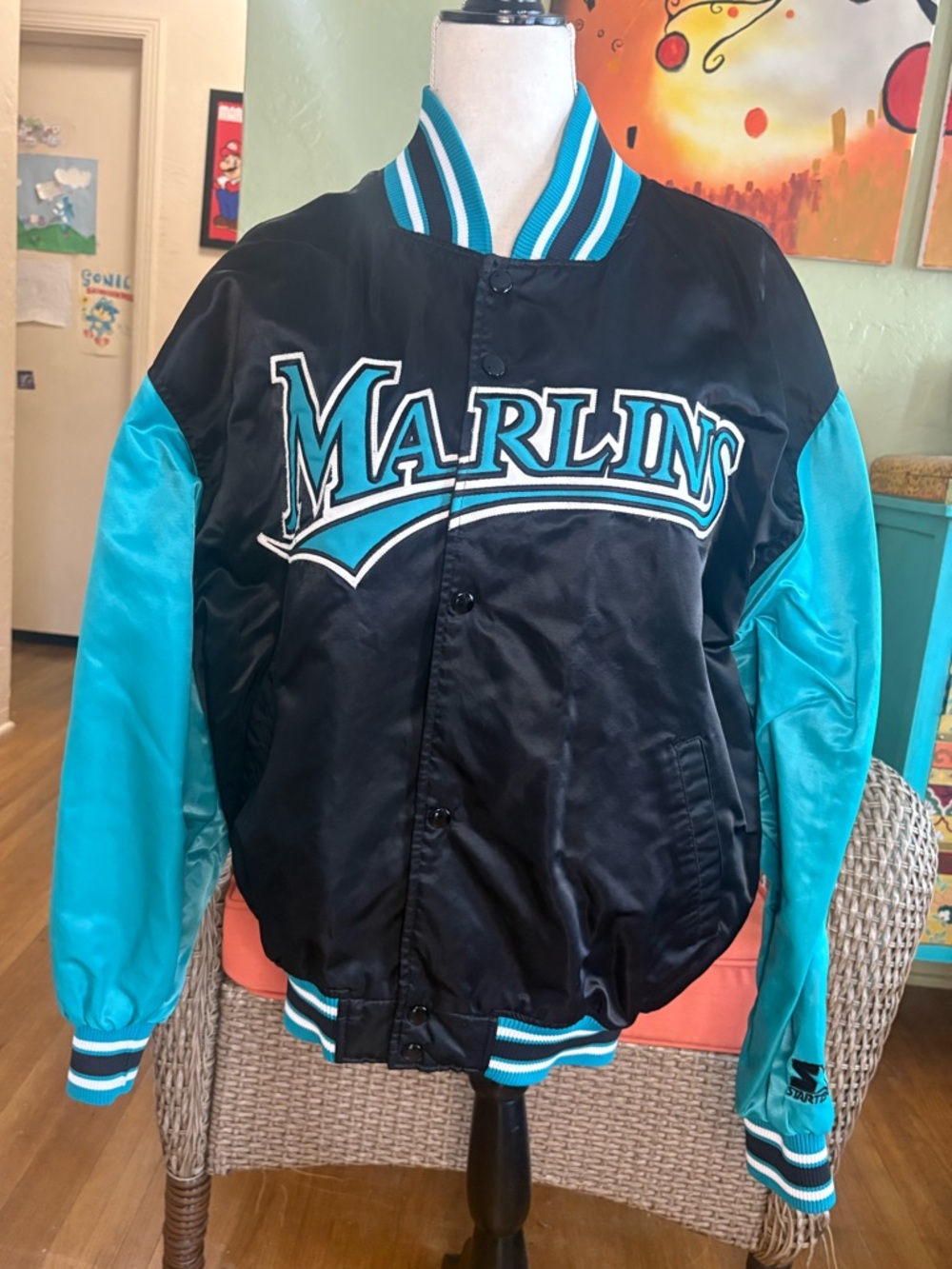 Vintage 90s STARTER FL Marlins Black and Teal Jacket